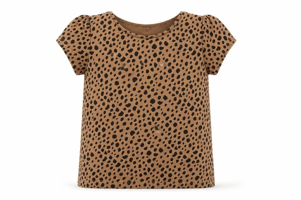 H&M Girls Brown Animal Print Cotton Basic T-Shirt Size 4-5 Years Round Neck Pullover