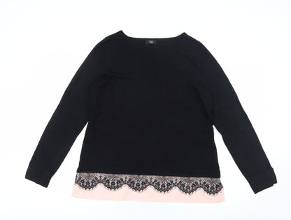 F&F Womens Black Boat Neck  Polyester Pullover Jumper Size L   - Lace Trim