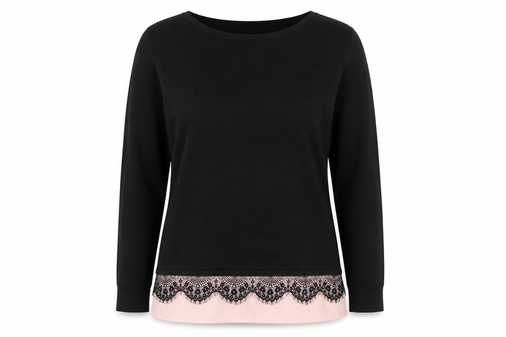 Florence + Fred Womens Black Boat Neck  Polyester Pullover Jumper Size L   - Lace Trim