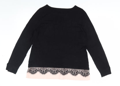 F&F Womens Black Boat Neck  Polyester Pullover Jumper Size L   - Lace Trim