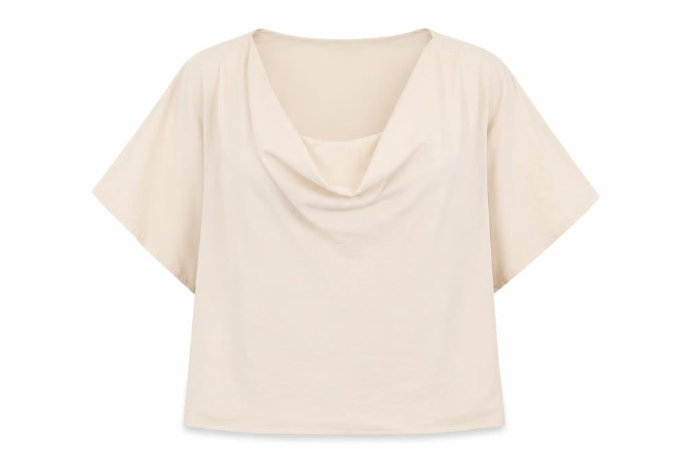 SheIn Womens Ivory  Polyester Jersey Blouse Size L Cowl Neck