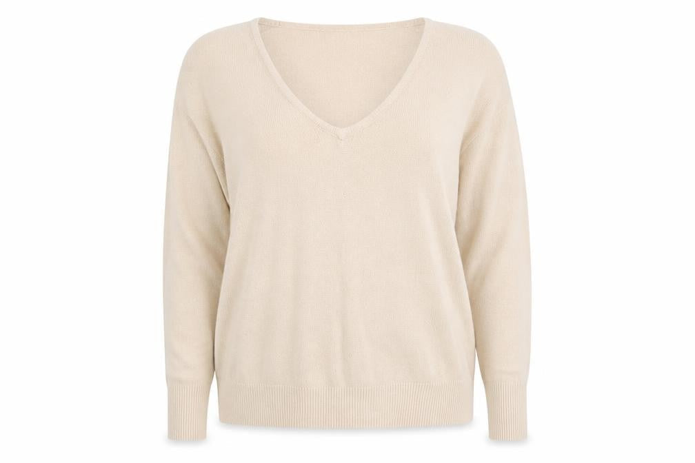 BHS Womens Beige V-Neck  Acrylic Pullover Jumper Size 16