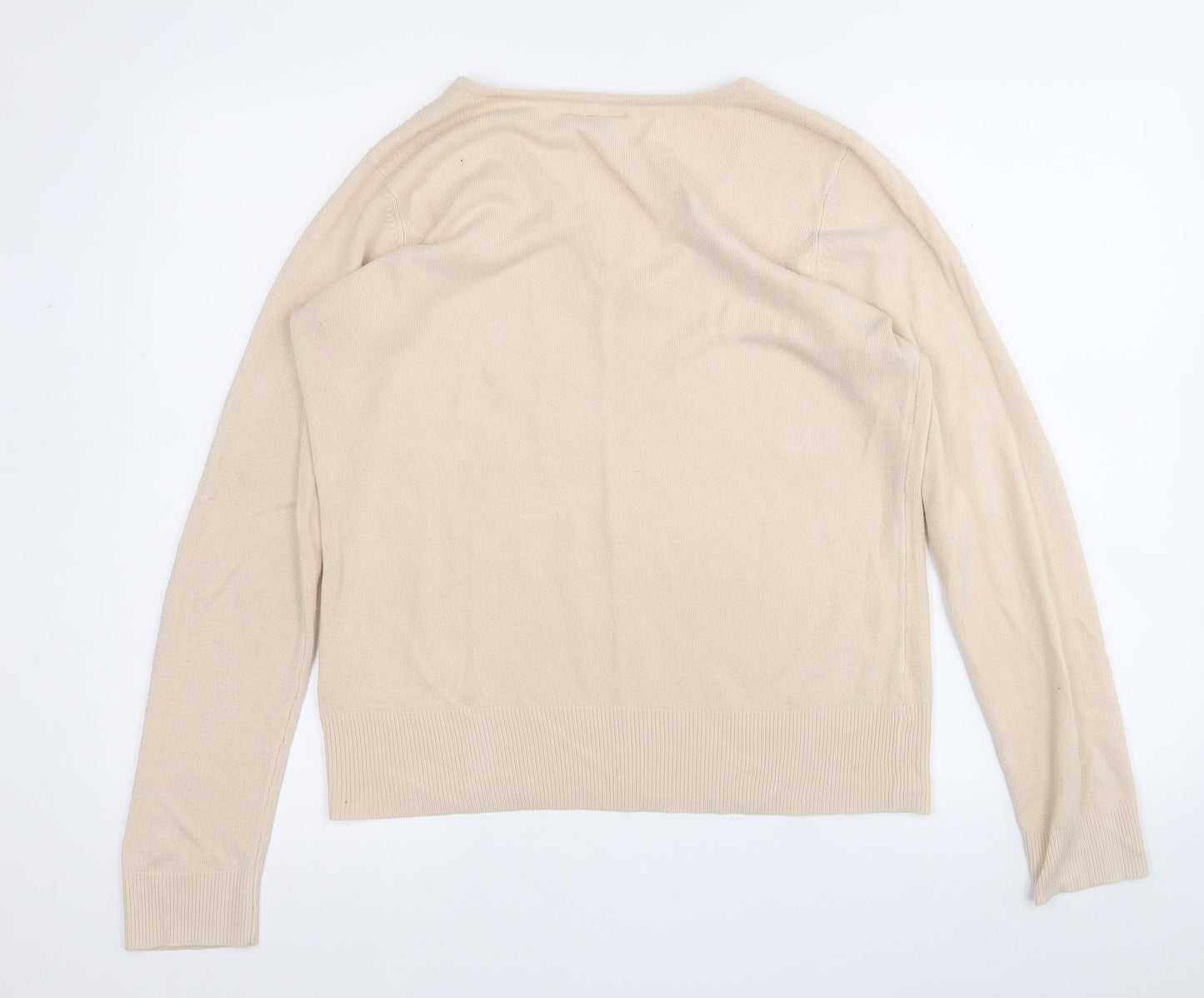 BHS Womens Beige V-Neck  Acrylic Pullover Jumper Size 16