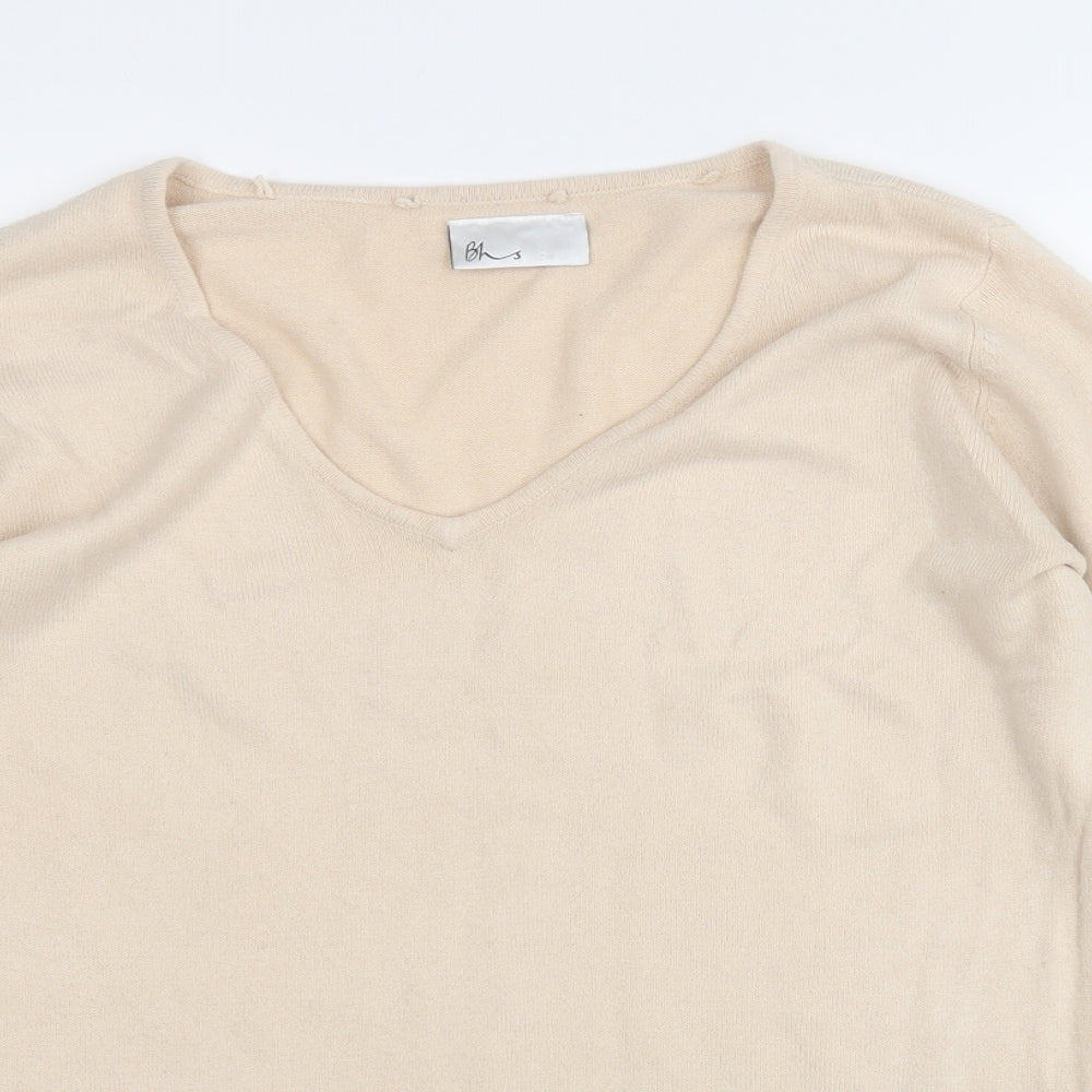 BHS Womens Beige V-Neck  Acrylic Pullover Jumper Size 16