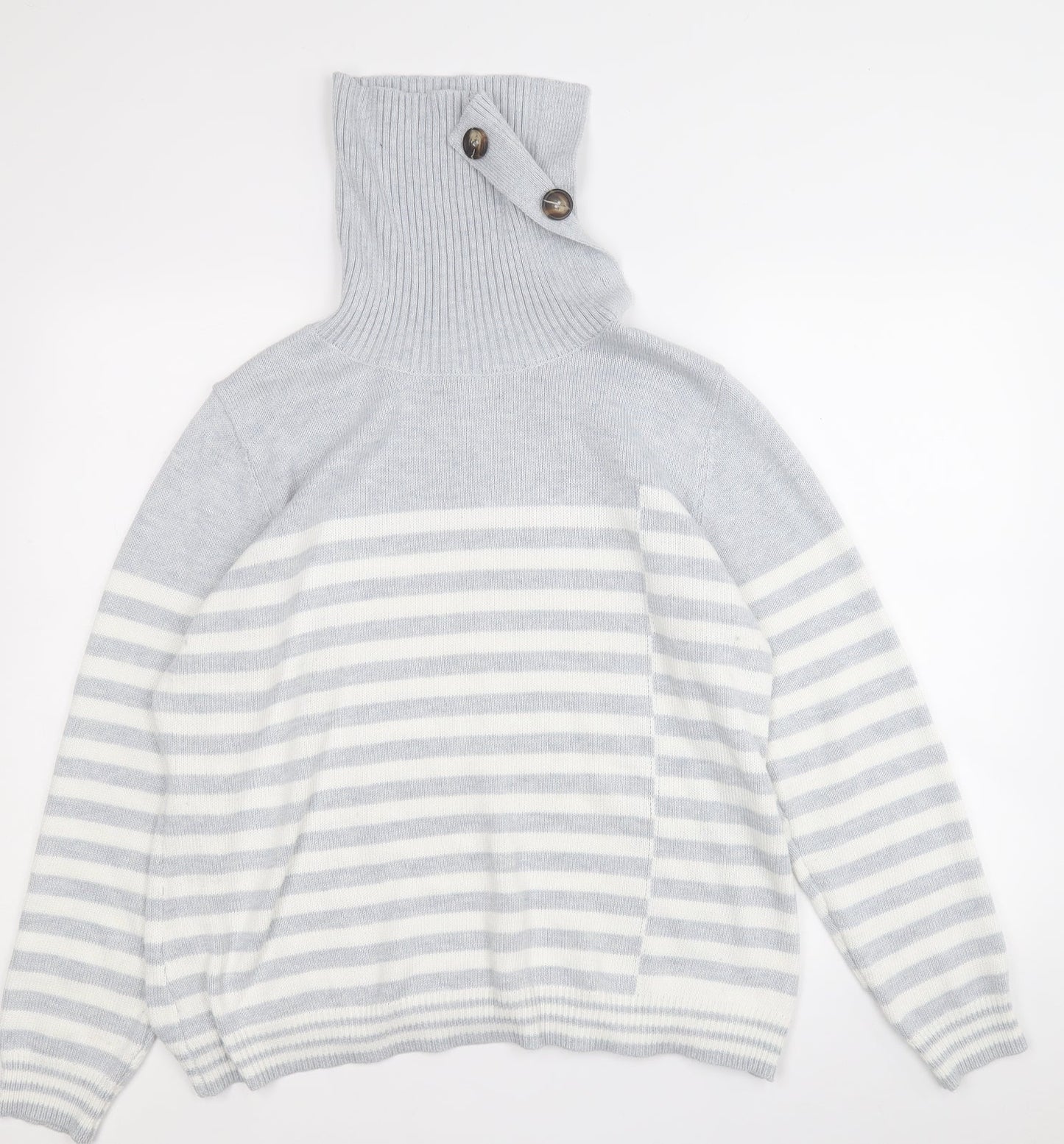 Roman Womens Grey Roll Neck Striped Polyester Pullover Jumper Size 18