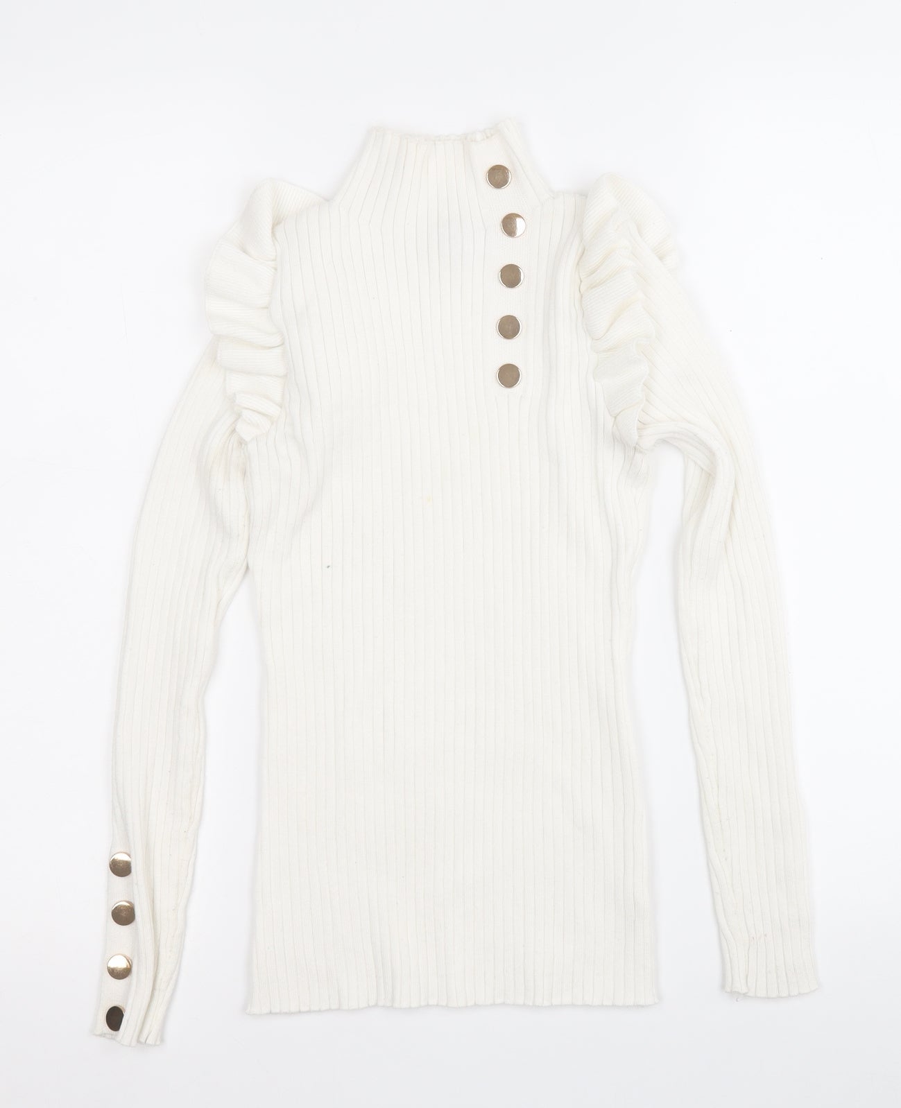 yu & me Womens White Round Neck  Viscose Pullover Jumper Size S
