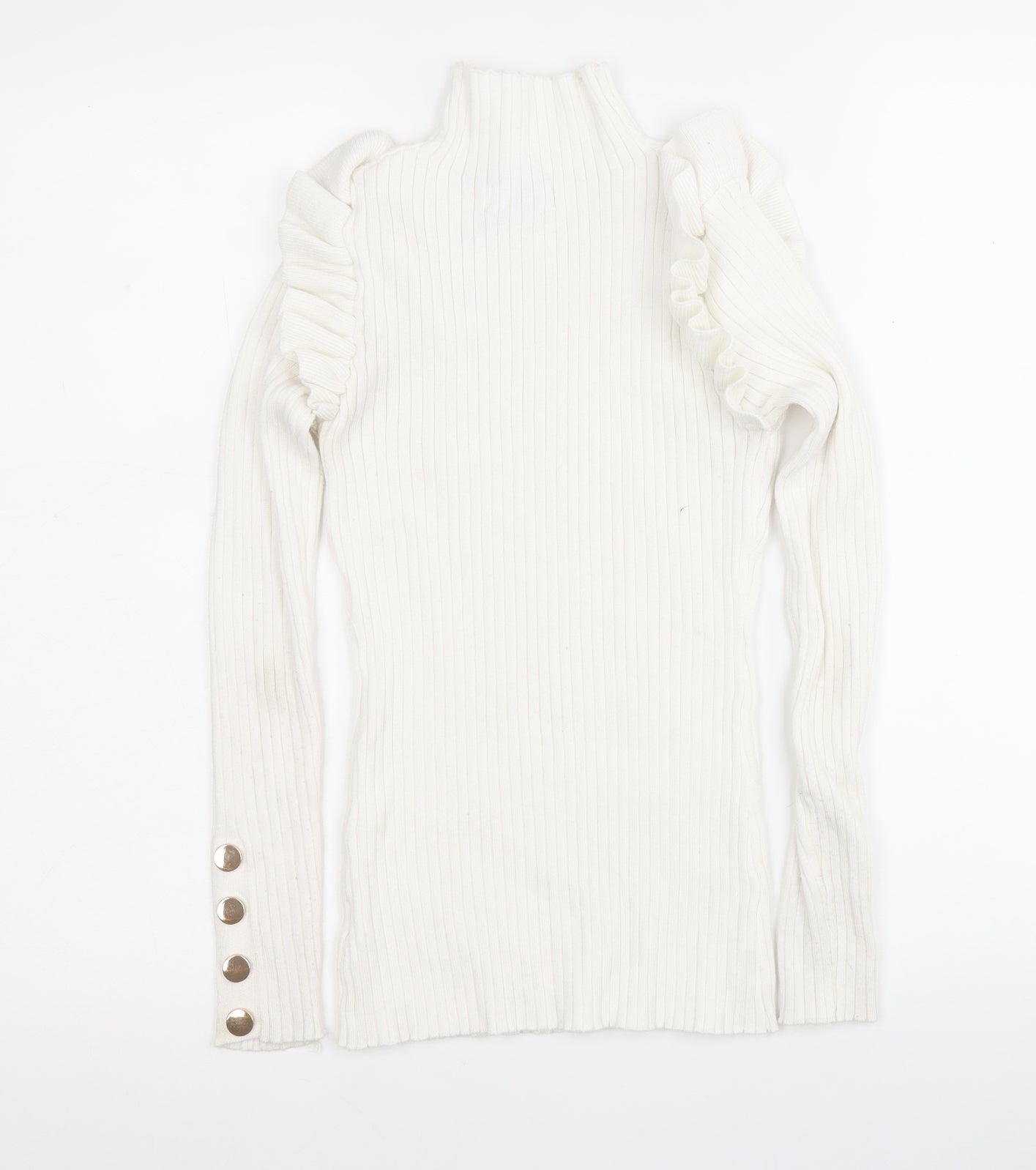 yu & me Womens White Round Neck  Viscose Pullover Jumper Size S