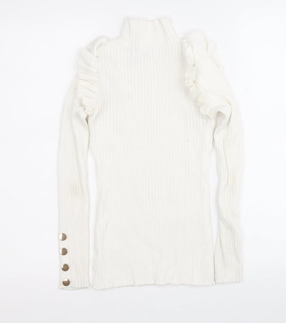 yu & me Womens White Round Neck  Viscose Pullover Jumper Size S