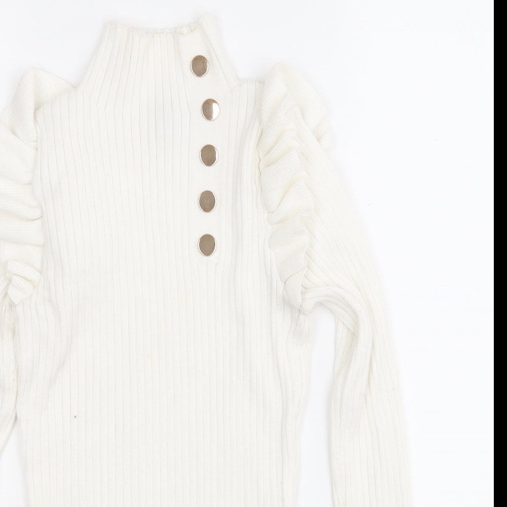 yu & me Womens White Round Neck  Viscose Pullover Jumper Size S