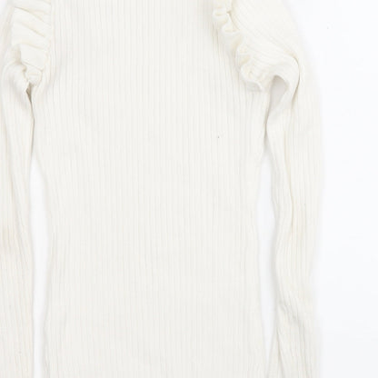 yu & me Womens White Round Neck  Viscose Pullover Jumper Size S