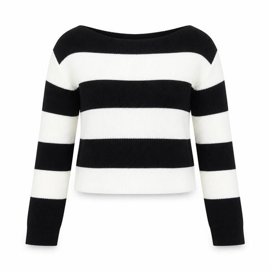 Preworn Womens Black Boat Neck Striped Acrylic Pullover Jumper Size S