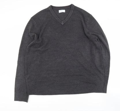 Easy  Mens Grey V-Neck  Acrylic Pullover Jumper Size XL
