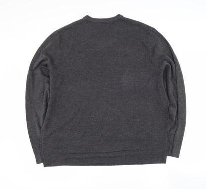 Easy  Mens Grey V-Neck  Acrylic Pullover Jumper Size XL