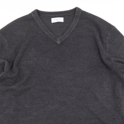 Easy  Mens Grey V-Neck  Acrylic Pullover Jumper Size XL