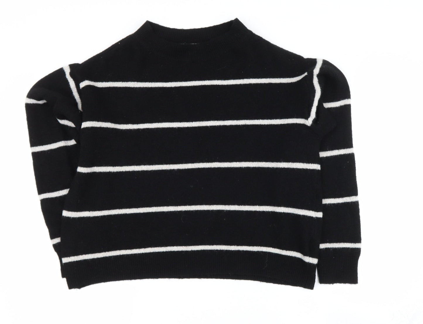 H&M Womens Beige Round Neck Striped Polyacrylate Fibre Henley Jumper Size S