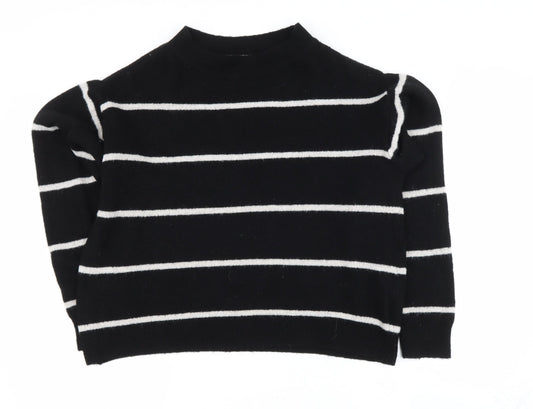 H&M Womens Beige Round Neck Striped Polyacrylate Fibre Henley Jumper Size S