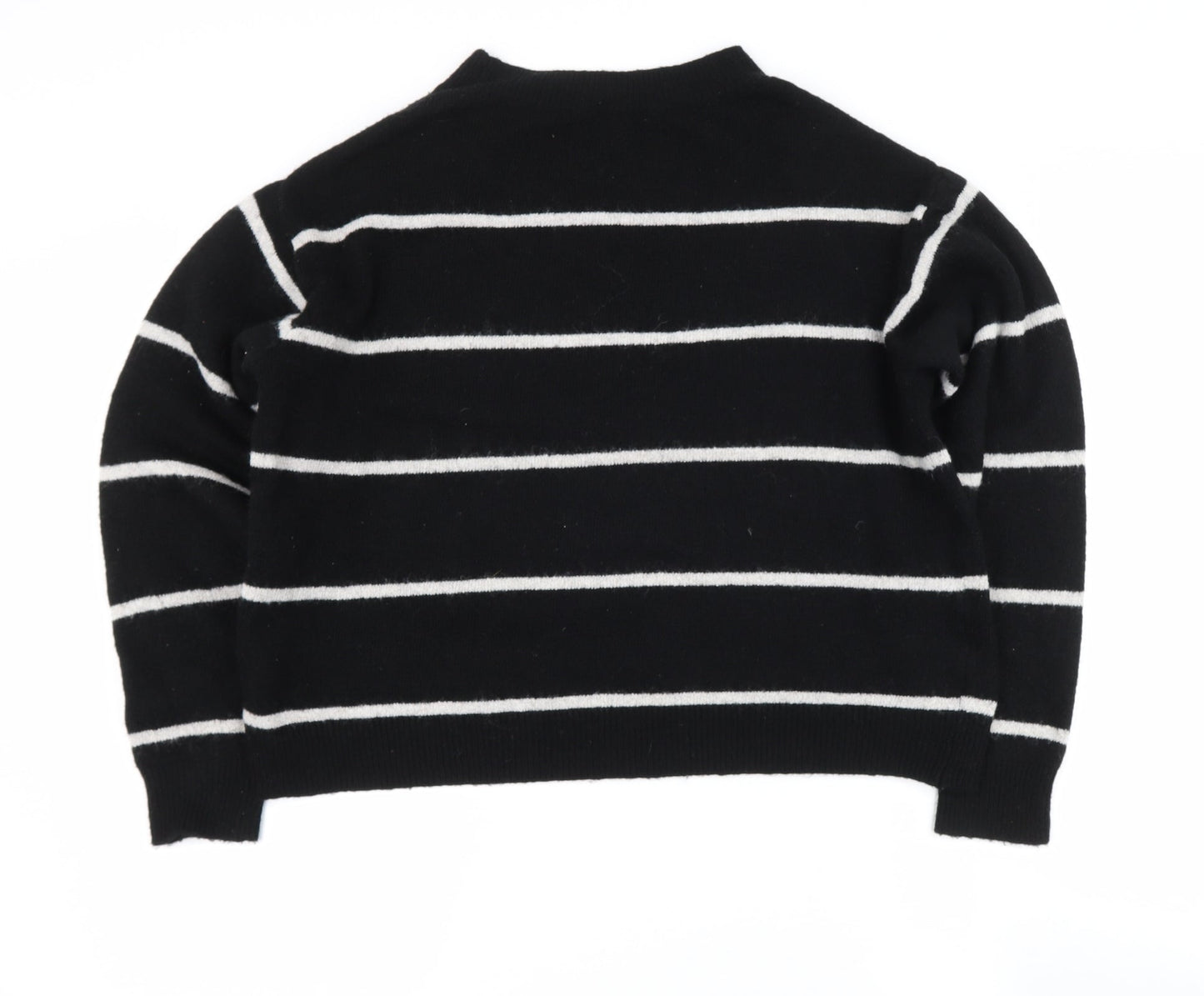 H&M Womens Beige Round Neck Striped Polyacrylate Fibre Henley Jumper Size S