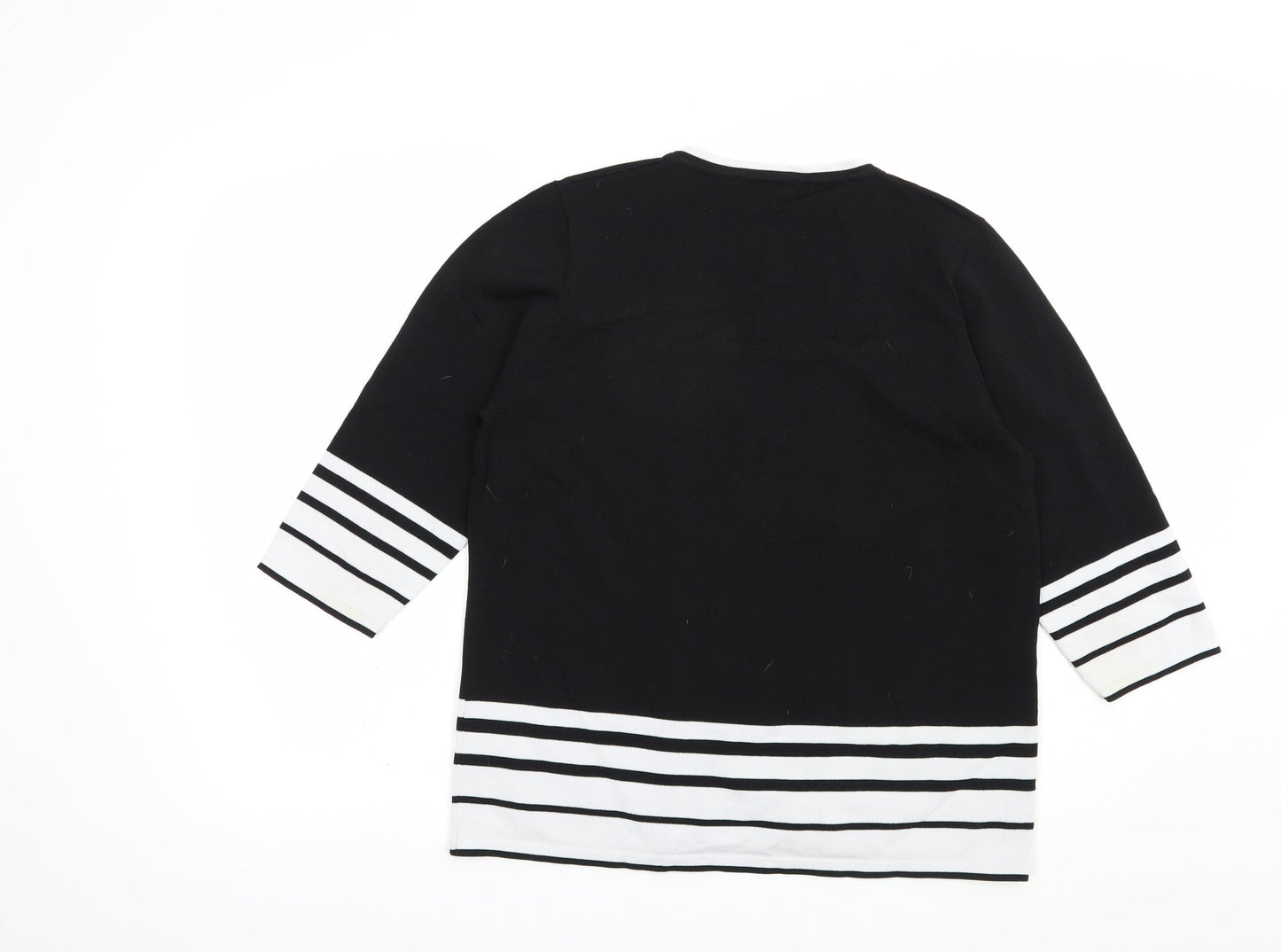 Bonmarché Womens Black Square Neck Striped Nylon Pullover Jumper Size M