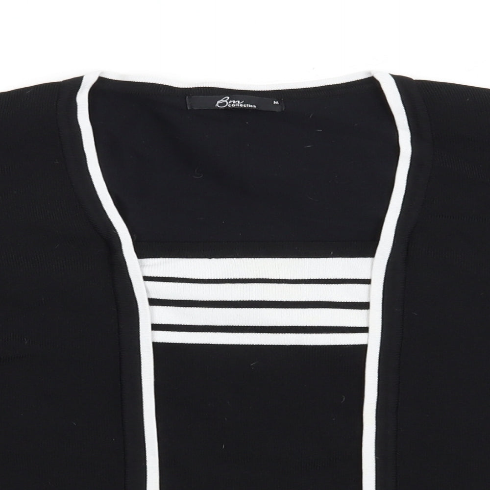Bonmarché Womens Black Square Neck Striped Nylon Pullover Jumper Size M