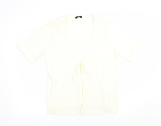 Bonmarché Womens Ivory V-Neck  Acrylic Cardigan Jumper Size L