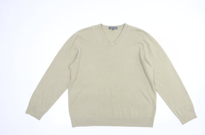 Marks & Spencer Mens Beige V-Neck  Acrylic Pullover Jumper Size XL