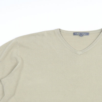 Marks & Spencer Mens Beige V-Neck  Acrylic Pullover Jumper Size XL