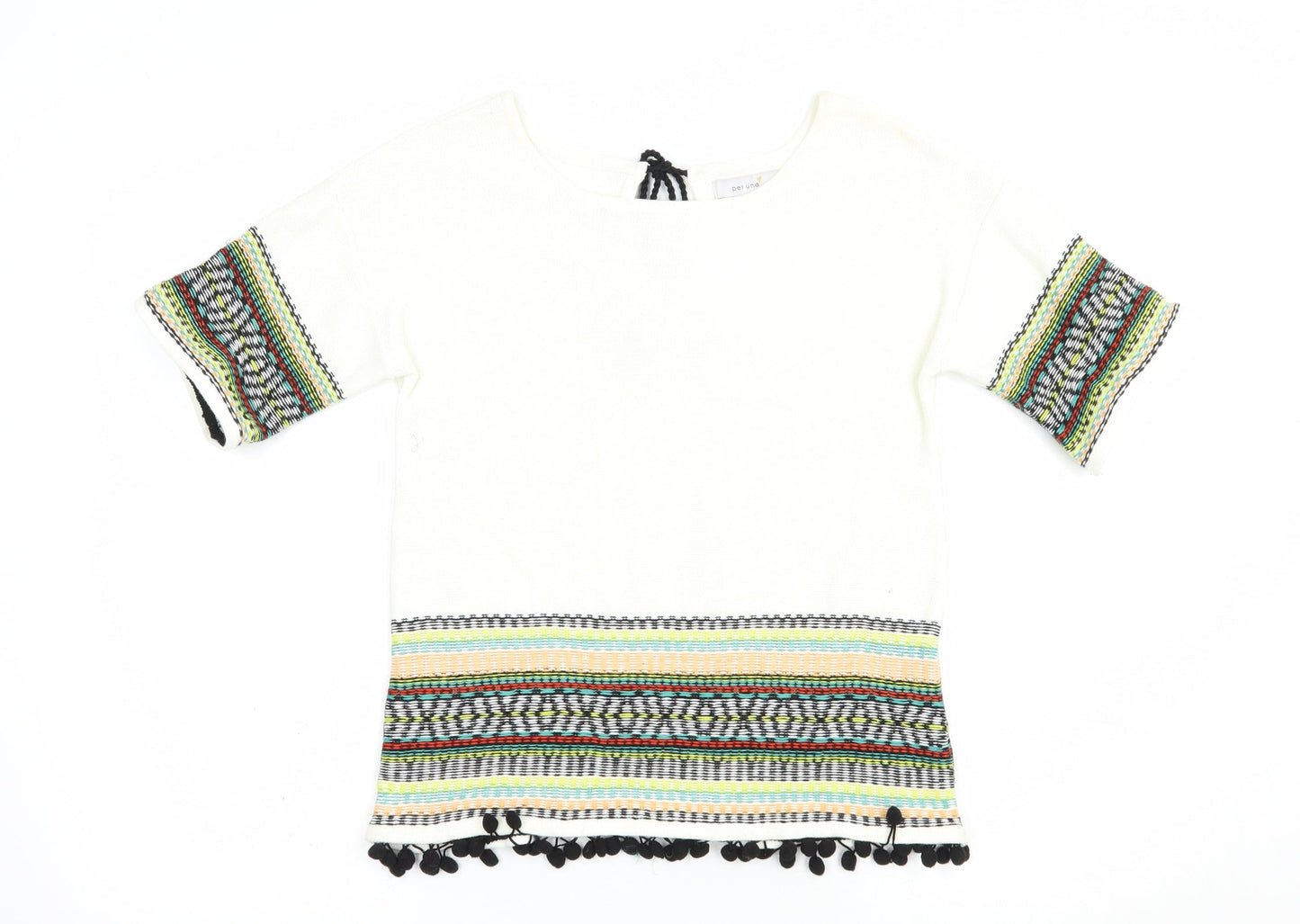 Per Una Womens White Boat Neck Geometric Cotton Pullover Jumper Size 8