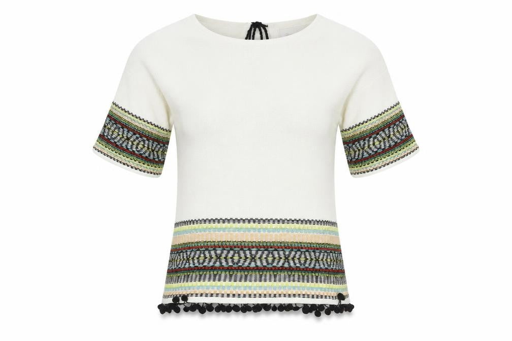 Per Una Womens White Boat Neck Geometric Cotton Pullover Jumper Size 8