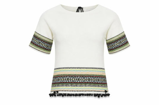Per Una Womens White Boat Neck Geometric Cotton Pullover Jumper Size 8