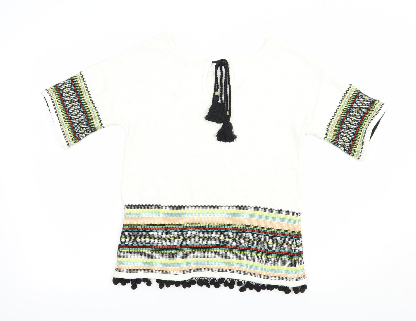 Per Una Womens White Boat Neck Geometric Cotton Pullover Jumper Size 8