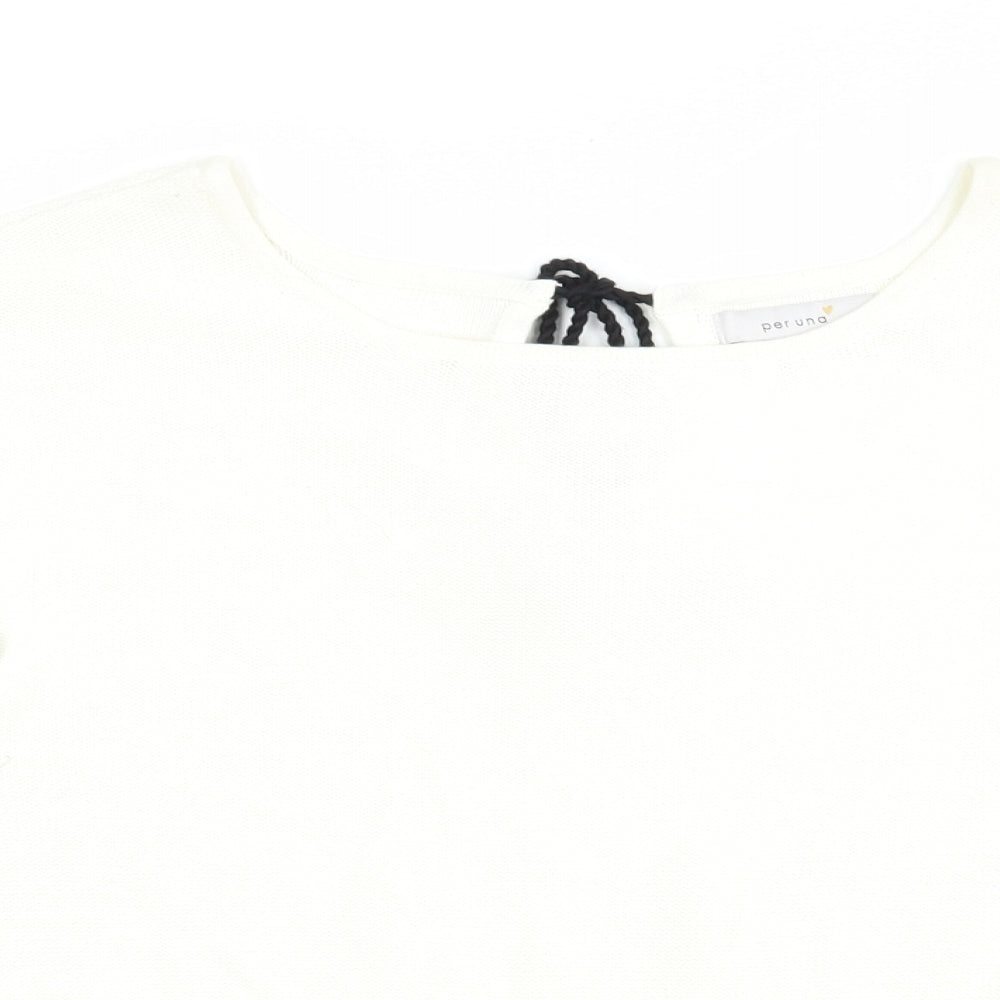 Per Una Womens White Boat Neck Geometric Cotton Pullover Jumper Size 8