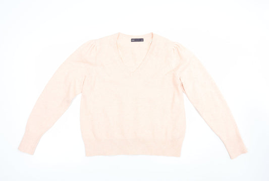 Marks and Spencer Womens Pink V-Neck  Cotton Pullover Jumper Size 12