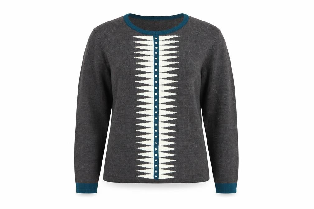 Autonomy Womens Grey Crew Neck Geometric Acrylic Pullover Jumper Size M