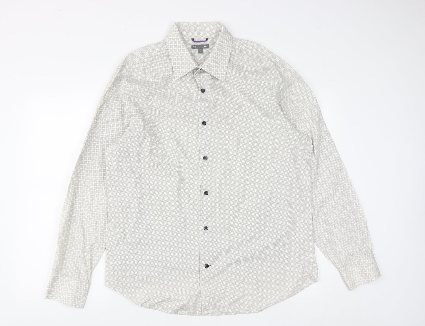 Gap  Mens Grey Geometric Cotton  Button-Up Size L Collared Button