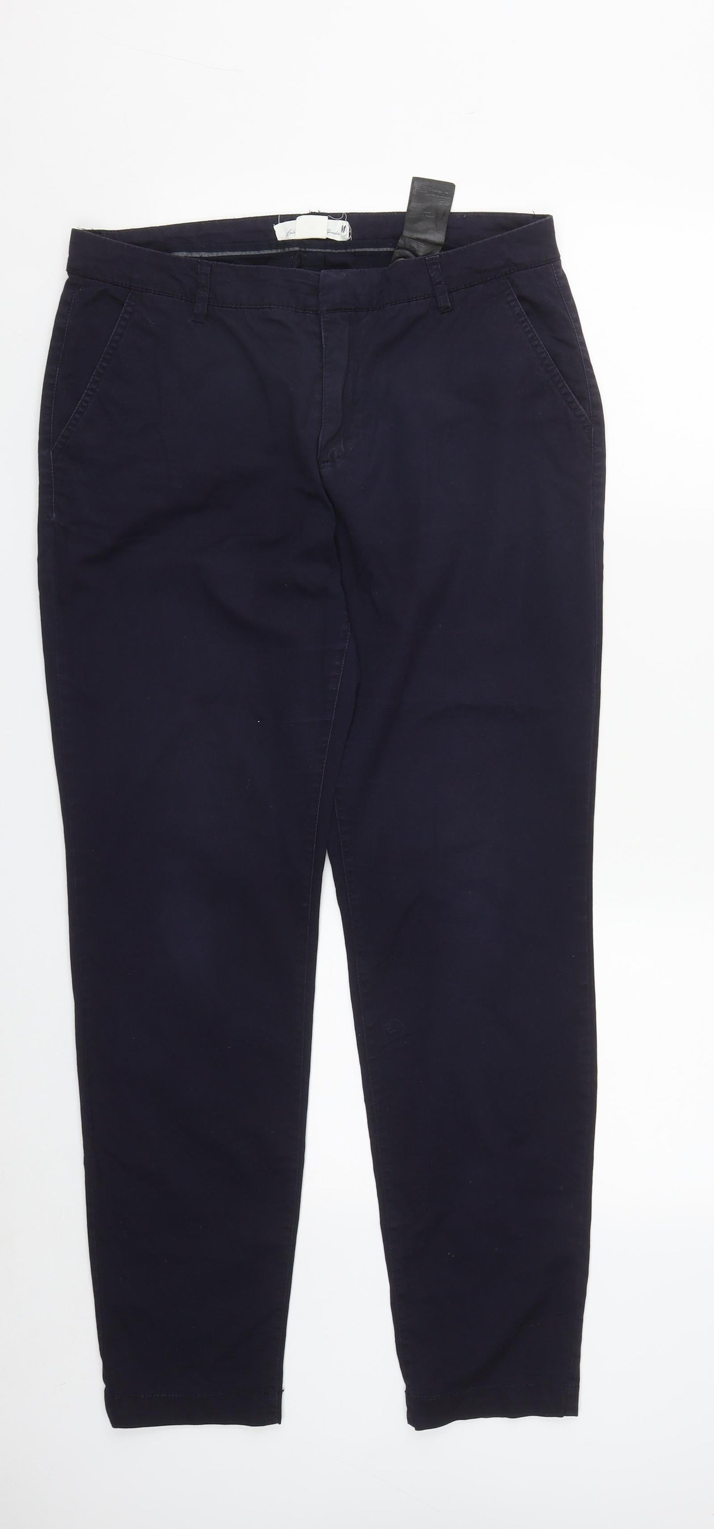 H&M Womens Blue  Cotton Trousers  Size 10 L30 in Regular Zip