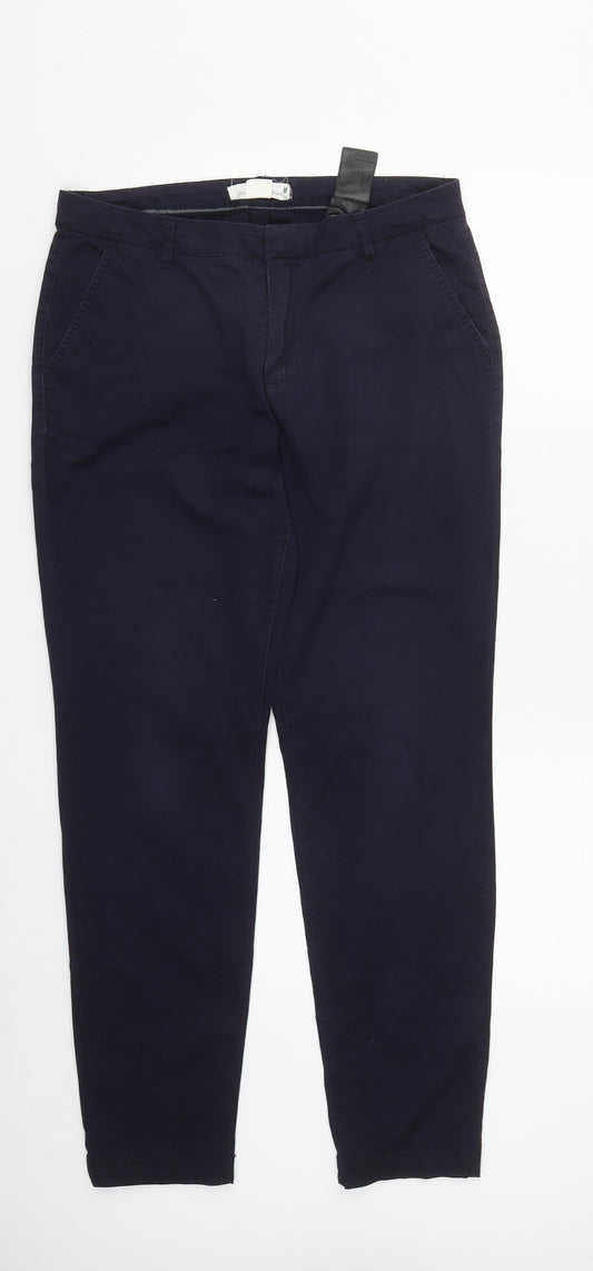 H&M Womens Blue  Cotton Trousers  Size 10 L30 in Regular Zip