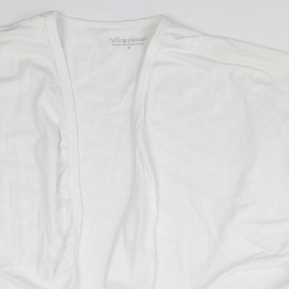 Preloved BEING CASUAL Womens White V-Neck  Polyester Shrug Jumper Size 18 - Detail