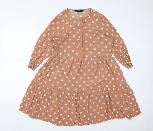 F&F Womens Brown Polka Dot Viscose Fit & Flare  Size 10  Round Neck Button