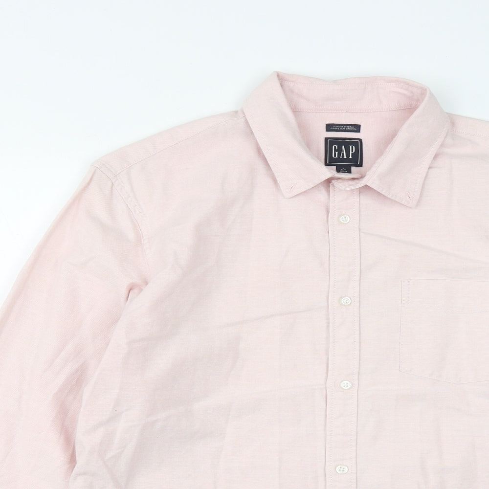 Gap Mens Pink  Polyester  Button-Up Size L Collared Button