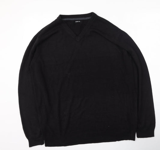 Bling Mens Black V-Neck  Polyester Pullover Jumper Size 2XL
