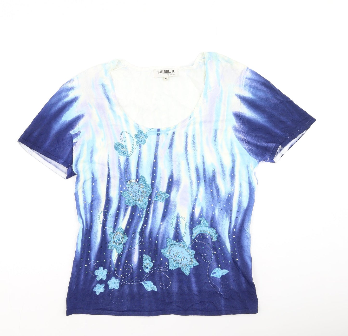 Shirel. B Womens Blue  Nylon Basic Blouse Size XL Round Neck
