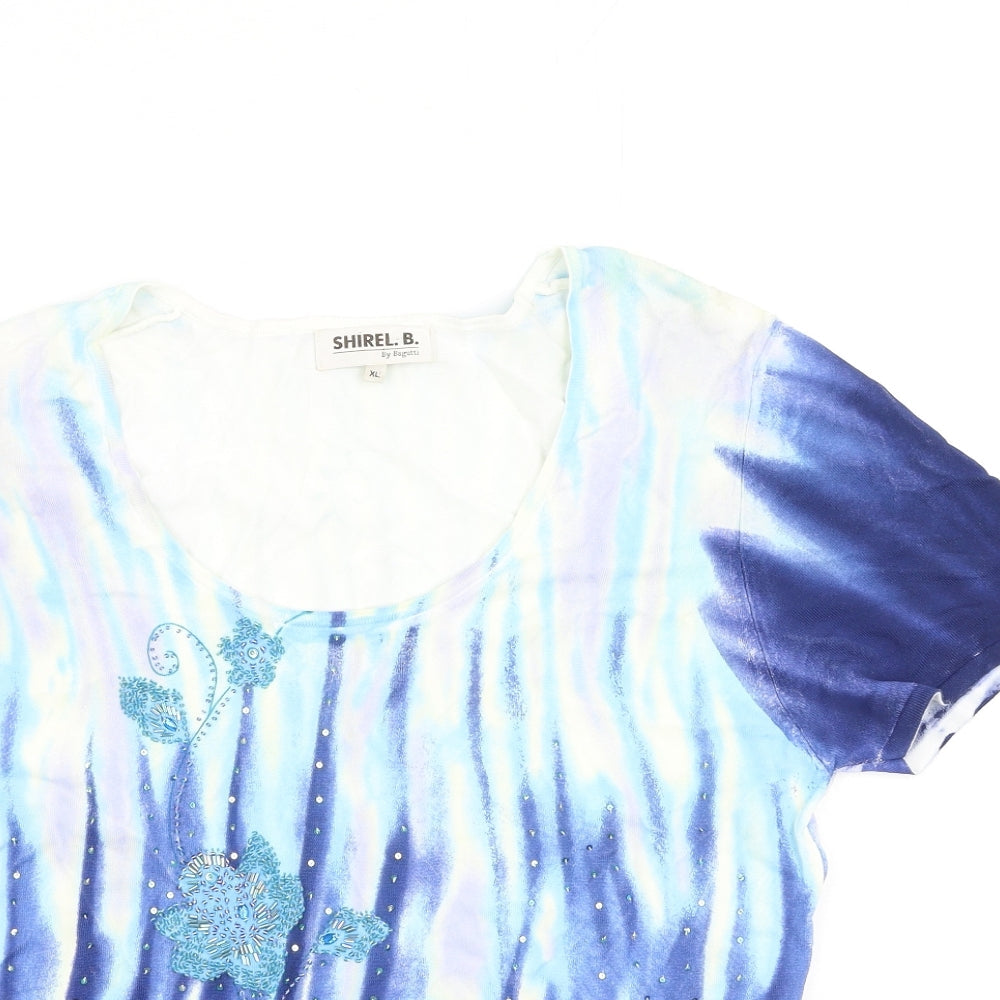 Shirel. B Womens Blue  Nylon Basic Blouse Size XL Round Neck