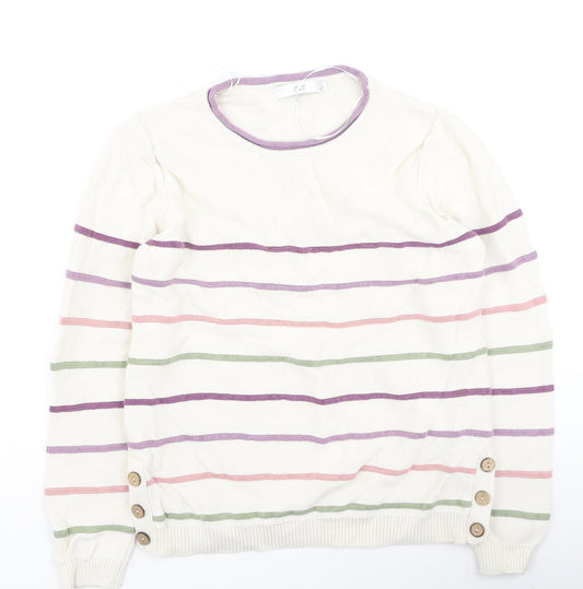 isle Womens Multicoloured Round Neck Striped Cotton Pullover Jumper Size S
