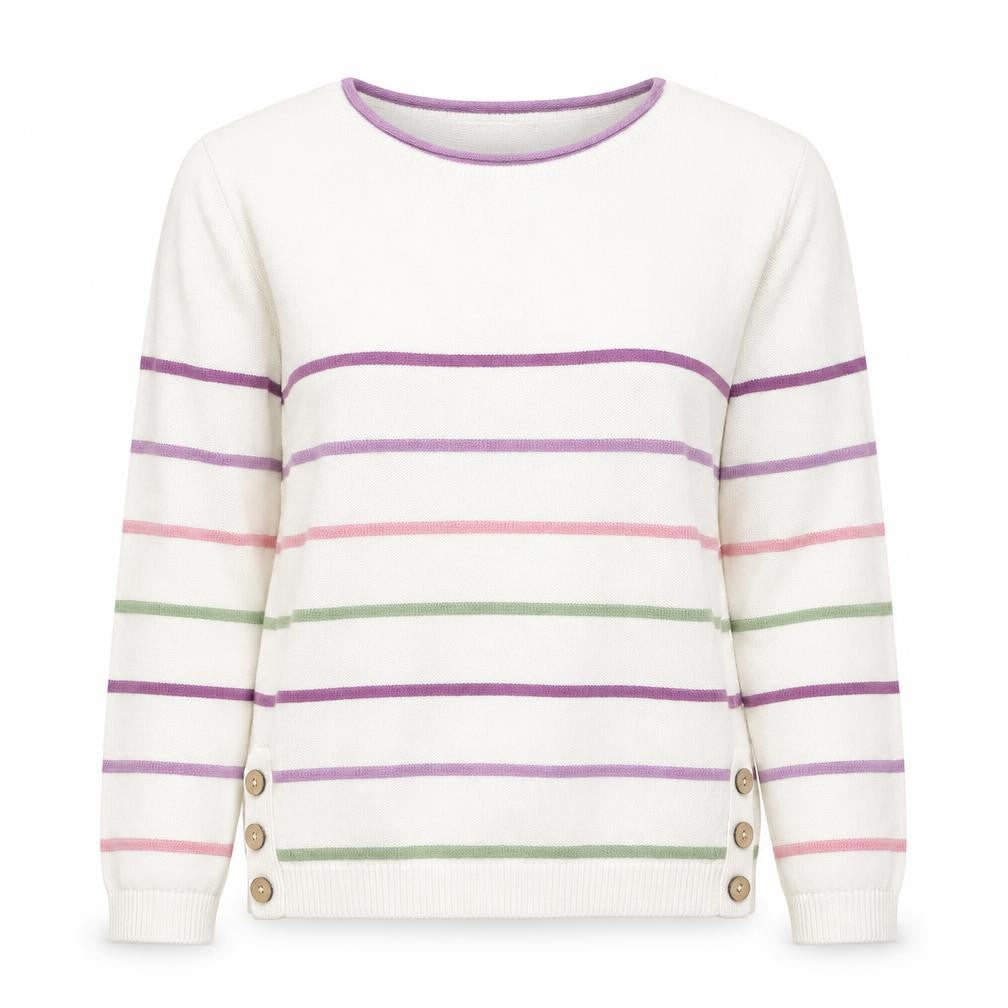 isle Womens Multicoloured Round Neck Striped Cotton Pullover Jumper Size S