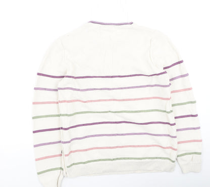 isle Womens Multicoloured Round Neck Striped Cotton Pullover Jumper Size S