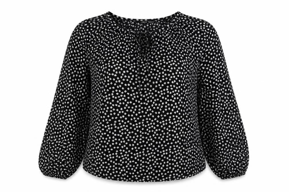 SheIn Womens Black Floral Polyester Basic Blouse Size M Round Neck