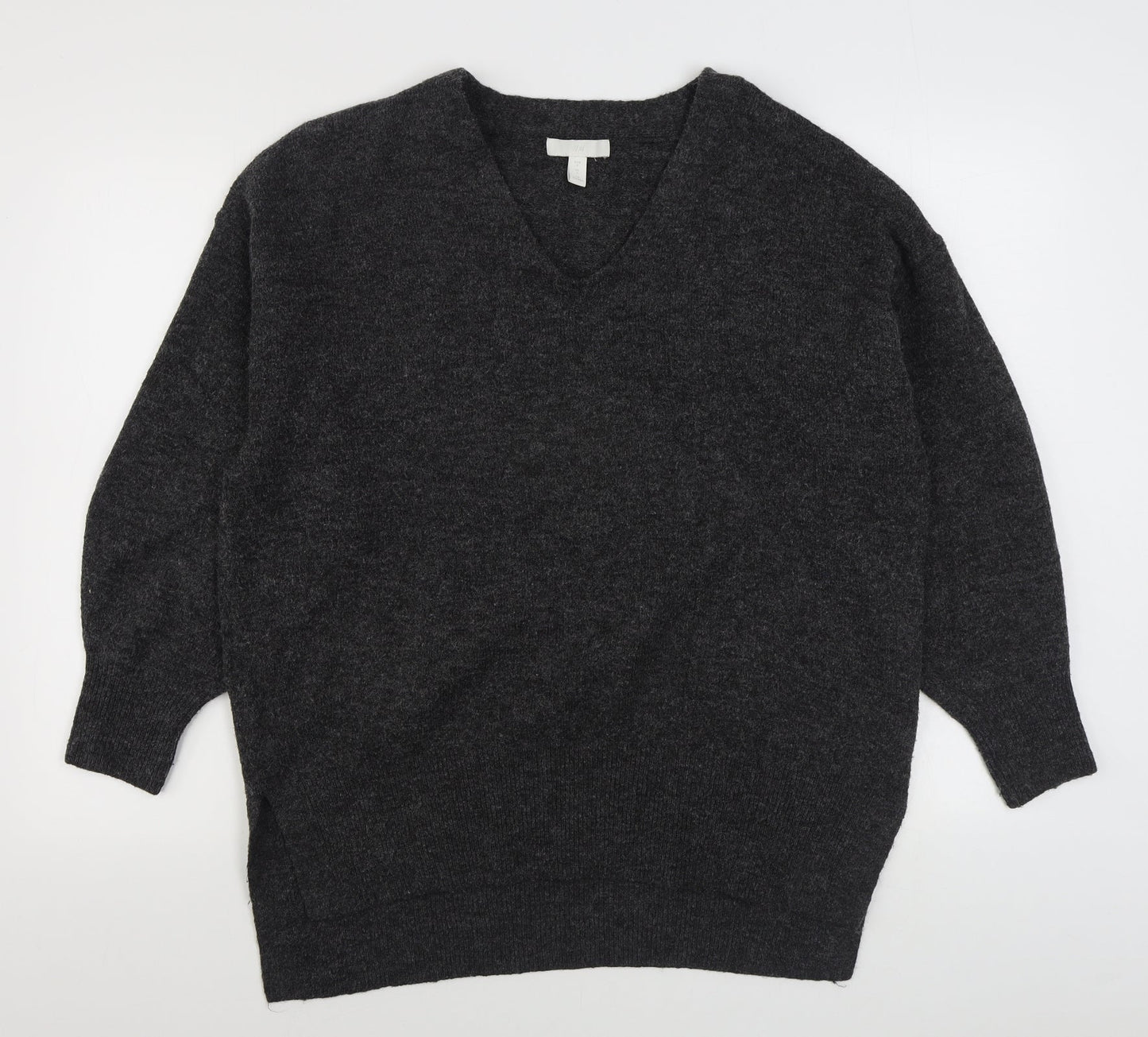H&M Womens Grey V-Neck  Polyester Pullover Jumper Size S
