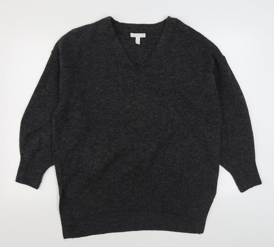 H&M Womens Grey V-Neck  Polyester Pullover Jumper Size S