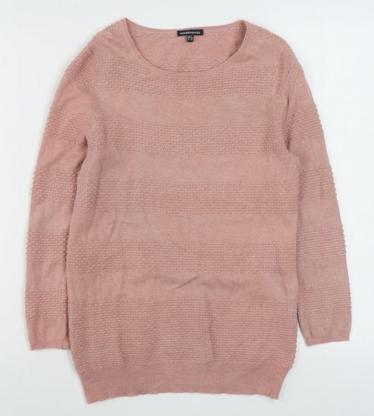 Warehouse Womens Pink Scoop Neck  Viscose Pullover Jumper Size 8