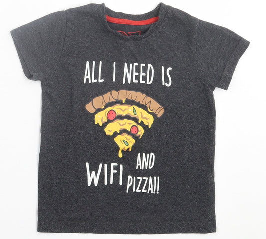 Matalan Boys Grey  Cotton Basic T-Shirt Size 4 Years Crew Neck Pullover